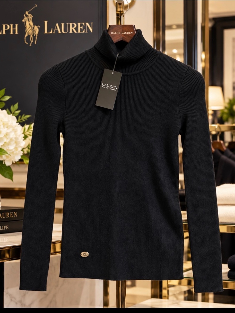 Ralph Lauren Black Ribbed Turtleneck Sweater